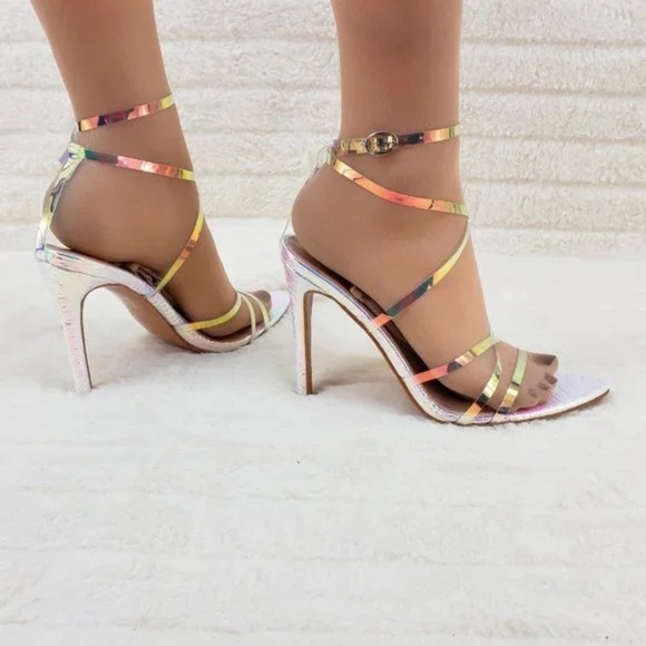 So Me Silver Strappy Hologram Open Toe With a 4.5" High Heels - Picture 4 of 6